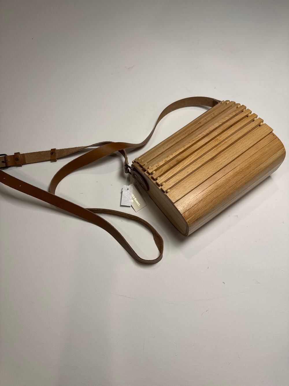 World Market Handmade Statement Wooden Slat Boho Crossbody Bag, OS NWT